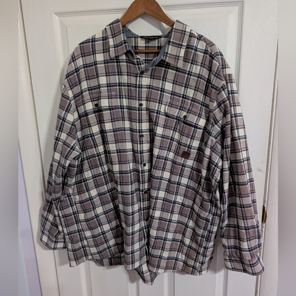 Linus Tech Tops Mens Shirt Gray Blue Plaid Long Sleeve Cotton Button Size 3XL